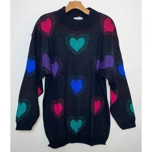 Vintage‎ Village Fair Heart Sweater - Size S - Made in USA - Stored in Bag
